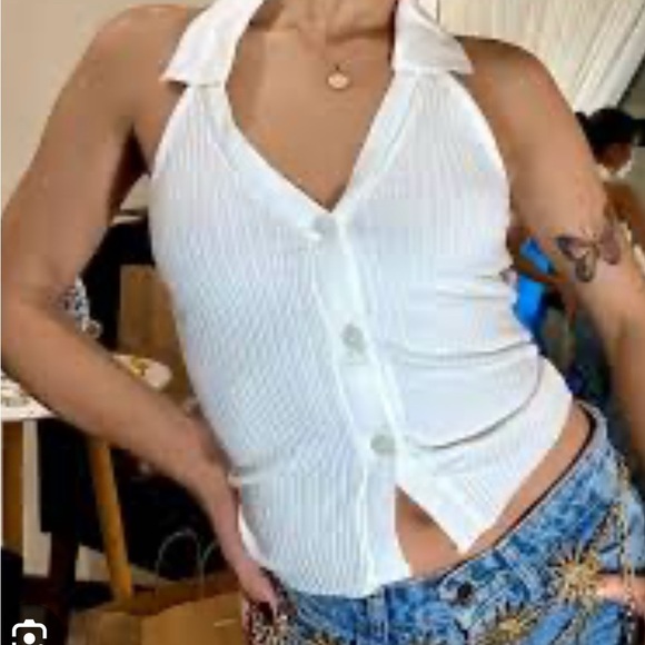 Zara White Halter Button-Front Blouse - Picture 1 of 9